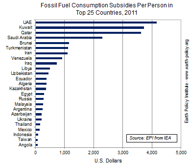 Fossil Fuel Consumption Subsidies Per Person in Top 25 Countries, 2011